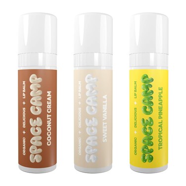 Space Camp Wellness Jumbo Lip Balm - Pool Club Pack Variety Flavored Balm (Tropical Pineapple, Sweet Vanilla, and Coconut Cream) - 3 Pack