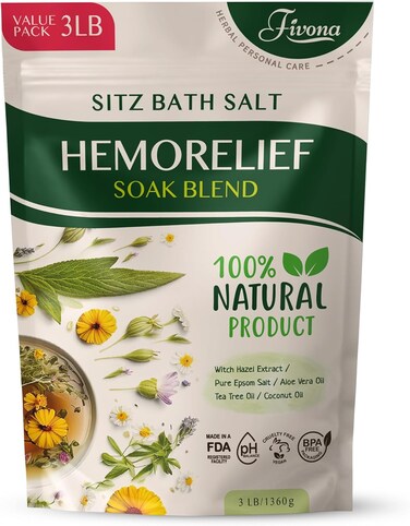 Sitz Bath Salts for Hemorrhoids Treatment Natural Epsom Salt Soak with Essentials Oils for Fissure, Postpartum Care and Bartholin Cyst Treatment by Fivona- 1 Pack - 3 lb oz
