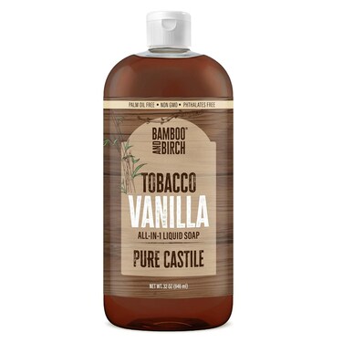 Pure Castile Soap Liquid Organic, Certified Palm Oil Free Natural Soap, Tobacco Vanilla, 32 oz