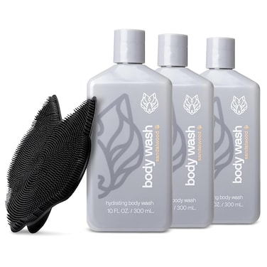 Black Wolf 3-Pack Hydrating Body Wash &amp; Silicone Body Scrubber Kit for Men - Mens Moisturizing Bodywash for Dry, Dehydrated, &amp; Sensitive Skin - Men's Shower &amp; Bathroom Essentials Gift Set