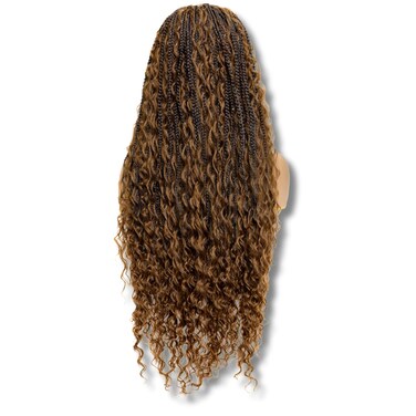 PIB 32'' Full Lace Bohemian Box Braid Wig - Knotless Braided Wigs for Black Women - Synthetic Braided Wig with Natural Baby Hair - Off Black and Brown #1B30