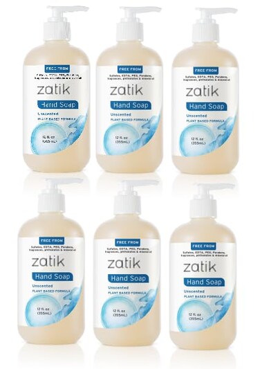 Zatik Naturals - Liquid Hand Soap, Unscented, Moisturizing Handwash, 12 fl oz (Pack of 6)