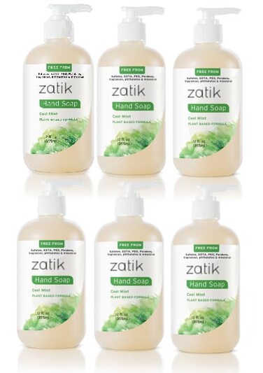 Zatik Naturals - Liquid Hand Soap with Cool Mint, Moisturizing Handwash, 12 fl oz (Pack of 6)