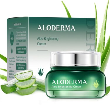 Aloderma Brightening Facial Cream - Made with 69% Organic Aloe Vera - Natural Skin Brightening Squalane &amp; Niacinamide for Flawless Complexion, 1.7oz