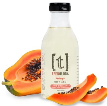 Teenology Body Wash for Teens - Avoid Body Acne and Breakouts - Sulfate and Paraben Free, Natural Botanical Extracts (Fresh Papaya)