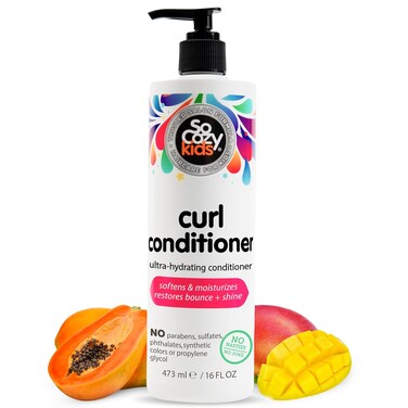 SoCozy Curl Conditioner for Kids Curly Hair (16 Fl Oz Pump) Helps Soften Dry &amp; Unruly Curls, Hair Conditioner &amp; Detangler with Mango Seed Butter, Rice Protein &amp; Papaya Extract, Paraben &amp; Sulfate-Free