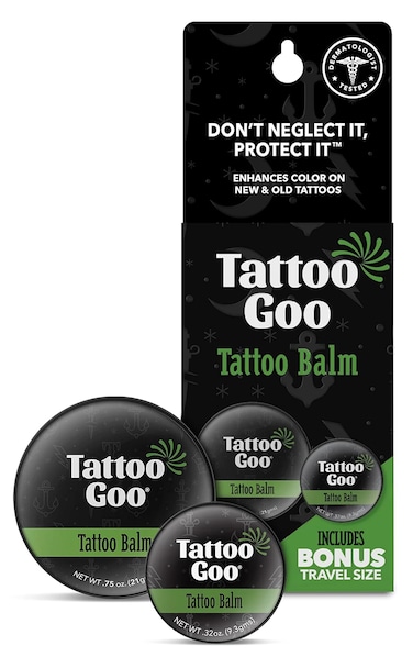 Tattoo Goo Tattoo Balm and Travel Size Balm Bundle, 3/4 oz &amp; .33 oz Tin - Natural Tattoo Aftercare Balm with Beeswax and Cocoa Butter, Soothing Ointment, 2 Pack
