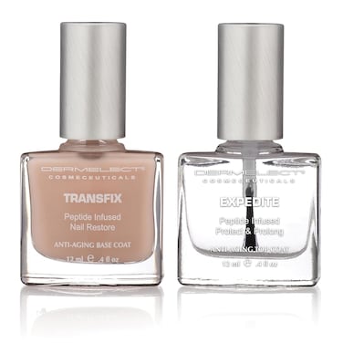 Dermelect Natural Nail Repair Kit for Nails - Anti Aging Nailcare with Peptides Glycolic Acid Sunflower Seed Oil Strengthening &amp; Protective Treatment for Gel Acrylic Damage, Weak Nails 2 pc set