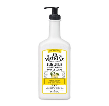 J.R. Watkins Daily Moisturizing Lotion &ndash; Body Cream in Pump Dispenser &ndash; Hydrating Skin Cream Made with Shea Butter, Cocoa Butter, Coconut Oil &amp; Vitamin E, Lemon Cream, 18 fl oz