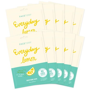 FACETORY K Beauty Face Mask Skin Care - Everyday LEMON Brightening Sheet Mask   Plant-Based with Lemon Extract (10 Pack)