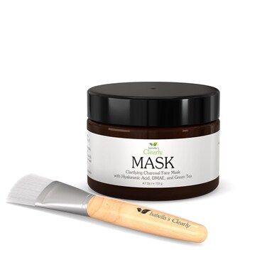 Isabella's Clearly MASK, Deep Pore Cleansing Charcoal Face Mask with Anti Ageing Hyaluronic Acid   Natural Skin Care for Wrinkles, Blackheads, Large Pores, Acne   Includes Applicator Brush