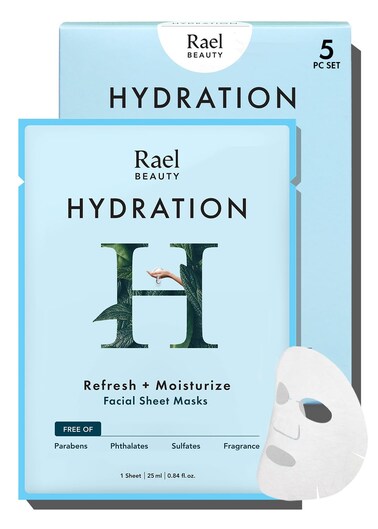 Rael Face Mask Skin Care, Hydrating Face Masks - Bamboo Facial Sheet Mask, Korean Skincare, Dewy Skin Care, Hydrating and Moisturizing, made with Fruit Extracts, All Skin Types (Hydration, 5 Sheets)