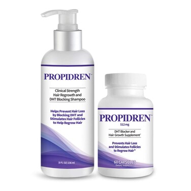 Propidren Combo Pack - DHT Blocker &amp; Hair Growth Supplement (1 Bottle, 60 Count) &amp; Shampoo (1 Bottle, 8 Ounces) to Prevent &amp; Stop Hair Loss &amp; Regrow Hair. Proprietary Hair Regrowth Treatment