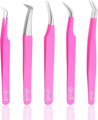 SIVOTE Eyelash Extension Tweezers for Classic &amp; Volume Lashes, 5-Pack, Pink
