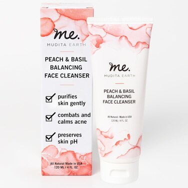 Mudita Earth Organic Skin Cleanser: Peach Leaf and Basil Acne, Vitamin C Cleanser for Acne, Natural and Gentle Cleanser Face Wash for Sensitive Skin with Moringa Oil
