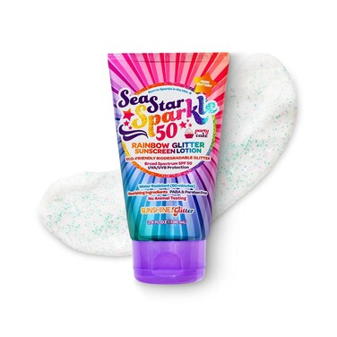 Seastar Sparkle - Rainbow Party Cake Scented Glitter Sunscreen - SPF 50 - Biodegradable Sunscreen, Kids, Water Resistant, Glitter lotion, Cruelty Free, Kids Lotion, Made in USA, 3.4oz
