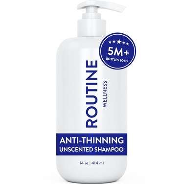 Routine Wellness Anti-Thinning Shampoo for Thinning Hair - Biotin DHT Blocker Women &amp; Men - Color Safe Shampoo for Hair Loss &amp; Healthy Growth - Unscented - 14oz