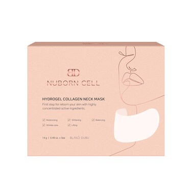 NUBORN CELL Hydrogel Collagen Neck Mask   Advanced Stem Cell Mask for Face and Neck   2% Niacinamide Collagen Peptides Hyaluronic Acid for Glass Skin   Made in Korea, (5 neck masks) Pack of 1
