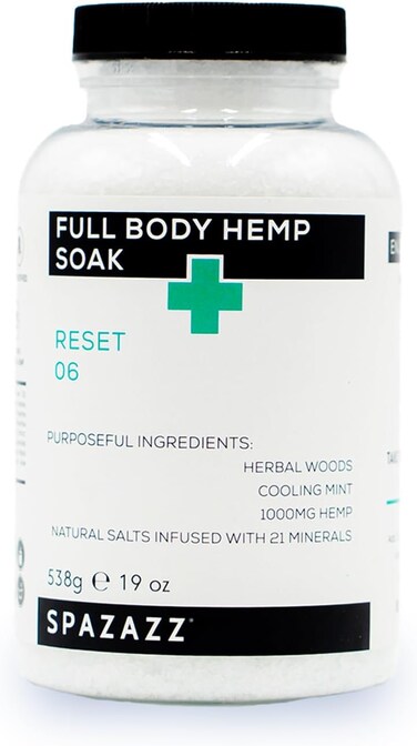 Spazazz Full Body Hemp Soak - 1000mg Hemp - Spa Hot Tub &amp; Bath Aromatherapy Bath Salt Crystals - 538g/19oz (Reset 06)