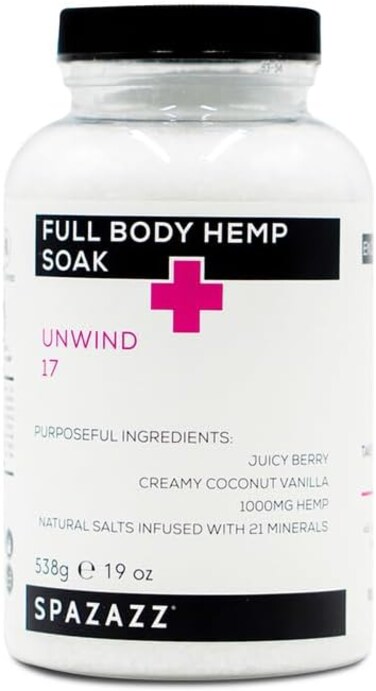 Spazazz Full Body Hemp Soak - 1000mg Hemp - Spa Hot Tub &amp; Bath Aromatherapy Bath Salt Crystals - 538g/19oz (Unwind 17)