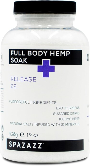 Spazazz Full Body Hemp Soak - 1000mg Hemp - Spa Hot Tub &amp; Bath Aromatherapy Bath Salt Crystals - 538g/19oz (Release 22)