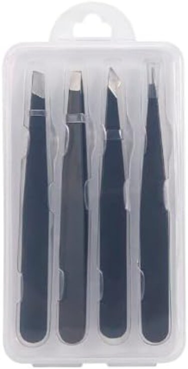 Premium Fiber Eyelash Extension Tweezers - Precision Stainless Steel for Volume Lashes - Professional Tool for Facial Hair Removal and Eyebrow Shaping - Versatile 4-Piece Tweezer Kit for Men and Women