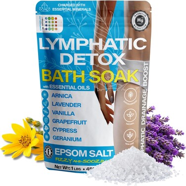 Arnica Montana Bath Salts, Espom Salt Bath Soak for Lymphatic Drainage &amp; Body Detox, Epsom Salts for Soaking with Essential Oils, Bath Salts for Pain Relief, Swelling &amp; Post Surgery, 1 Lb