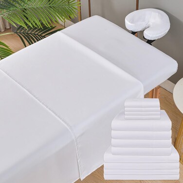 Massage Table Sheets Sets &ndash; 4 Set Bundle, 120GSM Double Brushed Microfiber, Premium Massage Sheets Sets, Spa Bed Sheets for Esthetician, Wrinkle &amp; Oil Resistant, White