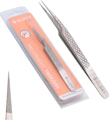Precision Fiber Tips Perfect Tweezers for Isolation and Classic Eyelash Extensions, Stainless Steel Pro Straight Tip Anti-Slip Anti-Static Diamond Grip Eyelash Tweezers