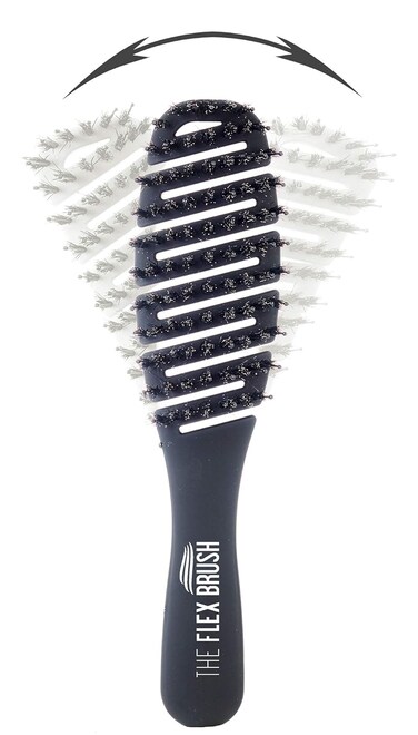 Flex Brush &ndash; Petite Vented Hair Brush Boar/Nylon mix for Blow Drying, Flexible Bristle Brush for Women &amp; Kids, Detangling, Massages Scalp for Hair Growth, Lightweight for Faster Drying (Black)