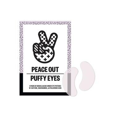 PEACE OUT Skincare Puffy Eyes, Biocellulose Under-Eye Mask, Minimize Puffiness &amp; Tired Eyes with Caffeine and Niacinamide, Under Eye Patches for Dark Circles, 6 pairs