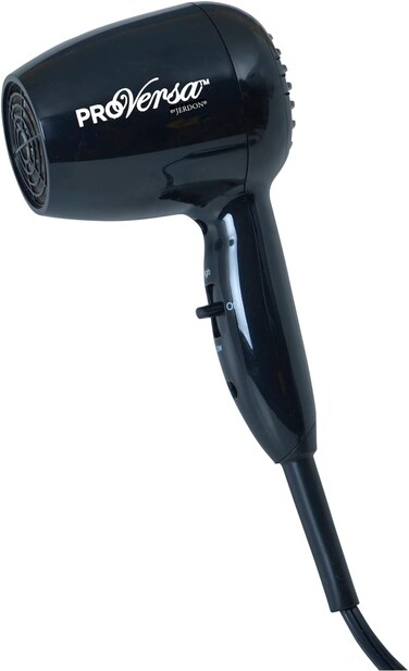 Jerdon 1600W Compact Hair Dryer - Black Travel Hair Dryer with 72" Power Cord - JHD8B