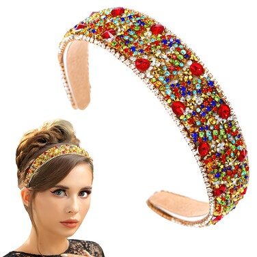 deladola Red Rhinestone Headband Crystal Hairband Sparkly Baroque Headbands Holiday Party Hair Accessories For Women