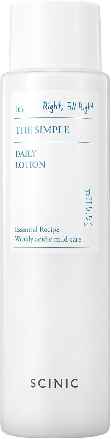 SCINIC The Simple Daily Lotion   Vegan Face Lotion for Sensitive and Irritated Skin   pH-Balanced Moisture Lotion with Madecassoside &amp; Aloe Vera Leaf Juice   Korean Skin Care (4.9 fl.oz)