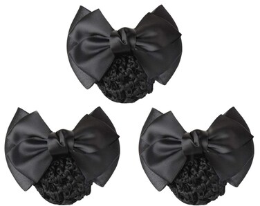 3 Pcs Lady Women Girls Black Bowknot Decor Snood Net Barrette Hair Clip Bun Hair Cover Hair Holder Clamp for Postal Bank Hotel Business Work Hair Accessories (Black)