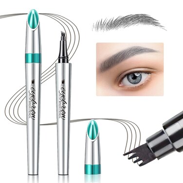 Eyebrow Pencil Eyebrow Microblading Pen - Eye Makeup Eyebrow Pen Micro 4 Point Brow Pen Lift &amp; Snatch Eyebrow Microblading Pen Long-Lasting Waterproof Natural Eyebrow Hair (Dark Gray)