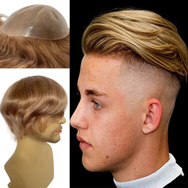 European Virgin human Hairpiece for Men&rsquo;s Toupee Ultra Transparent Thin Skin PU Replacement Hair Pieces 10&rdquo;x8&rdquo; Base Size #21 Ash Blonde Color