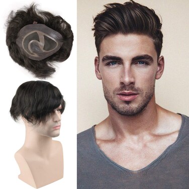 Hair Replacement for Men Thin Skin Toupee Mono Lace Top Men's Hair Pieces Replacement System #3 Dark Brown Color Human Hair Men's Wig 10x8inch