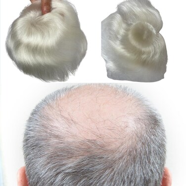 Bald Spot Hair Patch Toupee for Men 3.15x3.15inches Full PU Skin Base Cover-up Hair Patches Pieces Human Hair Topper Reaplcement Systems Hairpiece White Color
