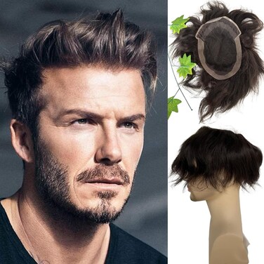 Men's Hairpiece European Human Hair Toupee 9x7inch Swiss Lace Skin PU Back Hair Replacement Wig #2 Dark Brown Color