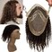 12" Long Kinky Curly Human Hair Replacement for Men Stock Toupee Mono Lace and PU Around with Swiss Lace Front 10"x8" #3 Dark Brown Bolor