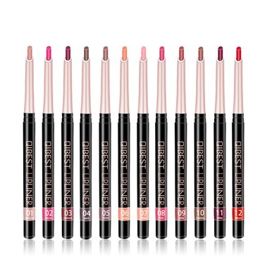 QiBest 12 Colors Lip Liner Pencil Waterproof Non-Marking Matt Velvet Lipstick Pen （12Pcs Lot Set）