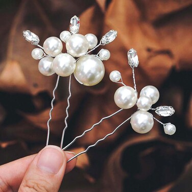 Casdre Pearl Bridal Hair Pins Crystal Bride Hair Piece Wedding Hair Accessories for Women and Girls(Pack of 2) (A Silver)