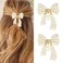 BARTOSI Pearl Bow Hair claw Clips Gold Metal Hair Clips Bowknot Hair Claw Clamps Cute Hair Styling Hair Accessories for Women and Girls (Pack of 2)