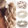 BARTOSI Pearl Hair Scrunchies White Beaded Hair Ties Elastic Hair Bands Ponytail Holders Hair Accessories for Women and Girls (Pack of 3）
