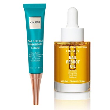Onsen Secret Nail Reboot Duo - Treatment for Damaged Nails - Natural Nail Care &amp; Cuticle Repair - Visible Results For Perfect Nails, Cuticle Conditioner Cream 30ml &amp; Nail Reboot Oil 30ml