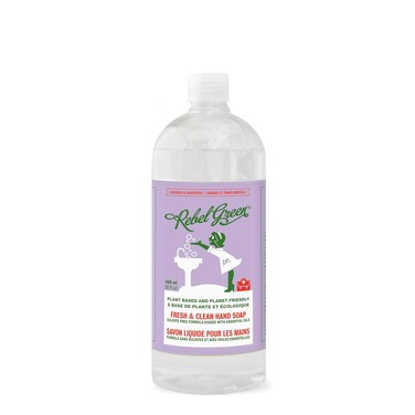 Rebel Green Fresh &amp; Clean Hand Soap - Moisturizing Natural Bathroom &amp; Kitchen Liquid Soap - Gentle Household Hand Wash - Lavender &amp; Grapefruit, 32 Fl Oz Refill Bottle (Pack of 1)