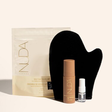 Nuda Travel Self Tanning Kit   Includes Self Tanning Mitt Applicator, 50mL Dark Self Tanning Mousse, &amp; 5mL Original Face Tanner Spray   Travel Size Self Tanner Kit for a Nourishing Head-to-Toe Tan
