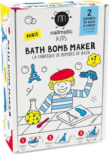 Nailmatic Paris DIY Bath Bomb Kit - Bath Bomb Making Kit for Kids, Make Your Own Bath Bombs, Includes Eiffel Tower &amp; Car Molds, Vegan, Preservative Free, Ages 7+