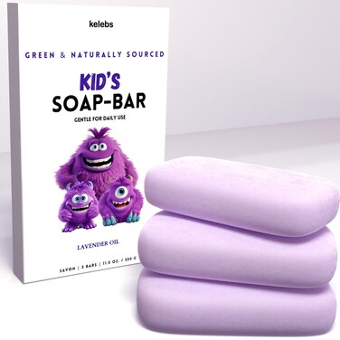 Hypoallergenic Kids Soap Bar 3-Pack - Organic &amp; Gentle Lavender Oil Body Wash for Children - Natural Ingredients, Fun Bath Time